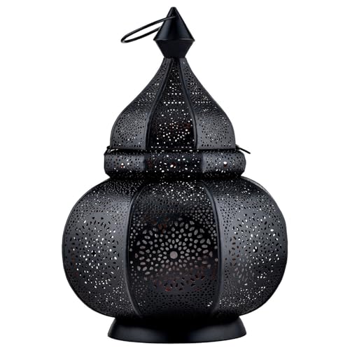 Marrakesch Lampe und Laterne in einem aus Metall 30 cm groß | Tischlampe Windlicht Lamisa Schwarz als Orientalische Dekoration von Marrakesch Orient & Mediterran Interior