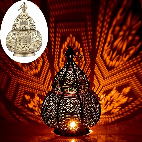 Marrakesch Lampe und Laterne in einem aus Metall 30 cm groß | Tischlampe Windlicht Mahana Gold als Orientalische Dekoration von Marrakesch Orient & Mediterran Interior