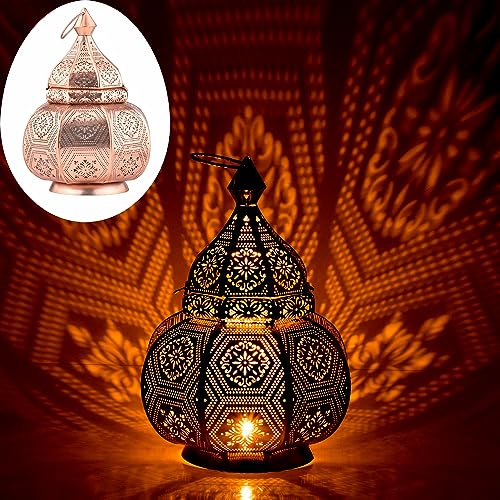 Marrakesch Lampe und Laterne in einem aus Metall 30 cm groß | Tischlampe Windlicht Mahana Kupfer als Orientalische Dekoration von Marrakesch Orient & Mediterran Interior