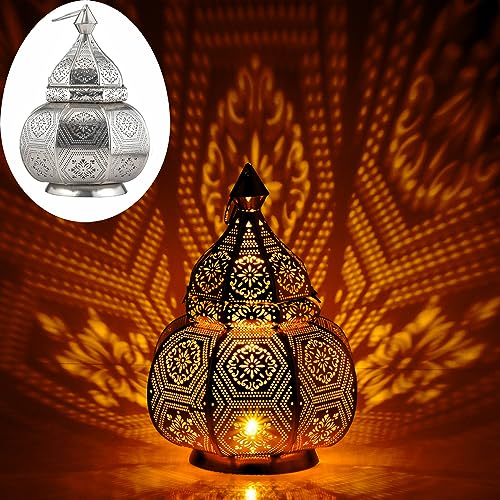 Marrakesch Lampe und Laterne in einem aus Metall 30 cm groß | Tischlampe Windlicht Mahana Silber als Orientalische Dekoration von Marrakesch Orient & Mediterran Interior