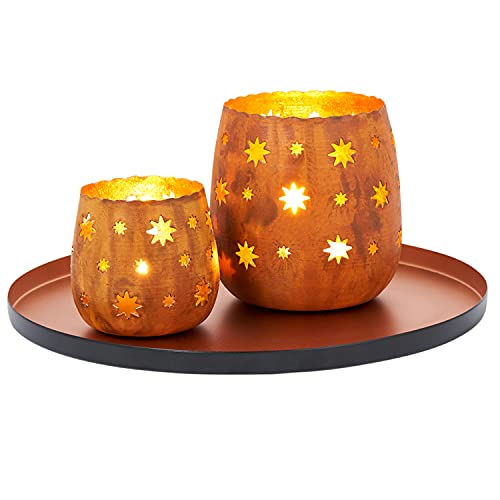 Marrakesch Orient Deko Set Geschenkset -1- für Frauen und Männer | Tablett Serviertablett rund rutschfest 2X Windlicht | orientalische Wohnzimmer Badezimmer Wohnung Dekoration Modern oder Vintage von Marrakesch Orient & Mediterran Interior