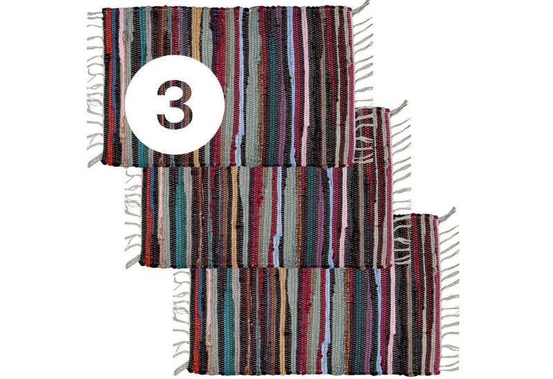 Marrakesch Orient & Mediterran Interior Badematte 3er Set Callum Bunt Teppich 90×50cm, Boho-Vorleger aus Baumwolle von Marrakesch Orient & Mediterran Interior