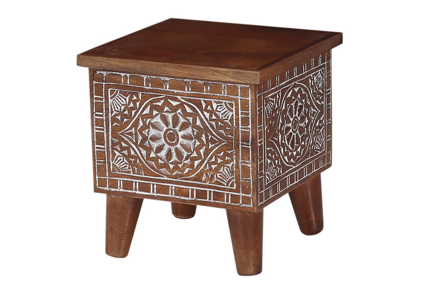 Marrakesch Orient & Mediterran Interior Beistelltisch Beistelltisch Achill mit Stauraum – Handgeschnitzte Holztruhe 30x33 cm (1-St) von Marrakesch Orient & Mediterran Interior