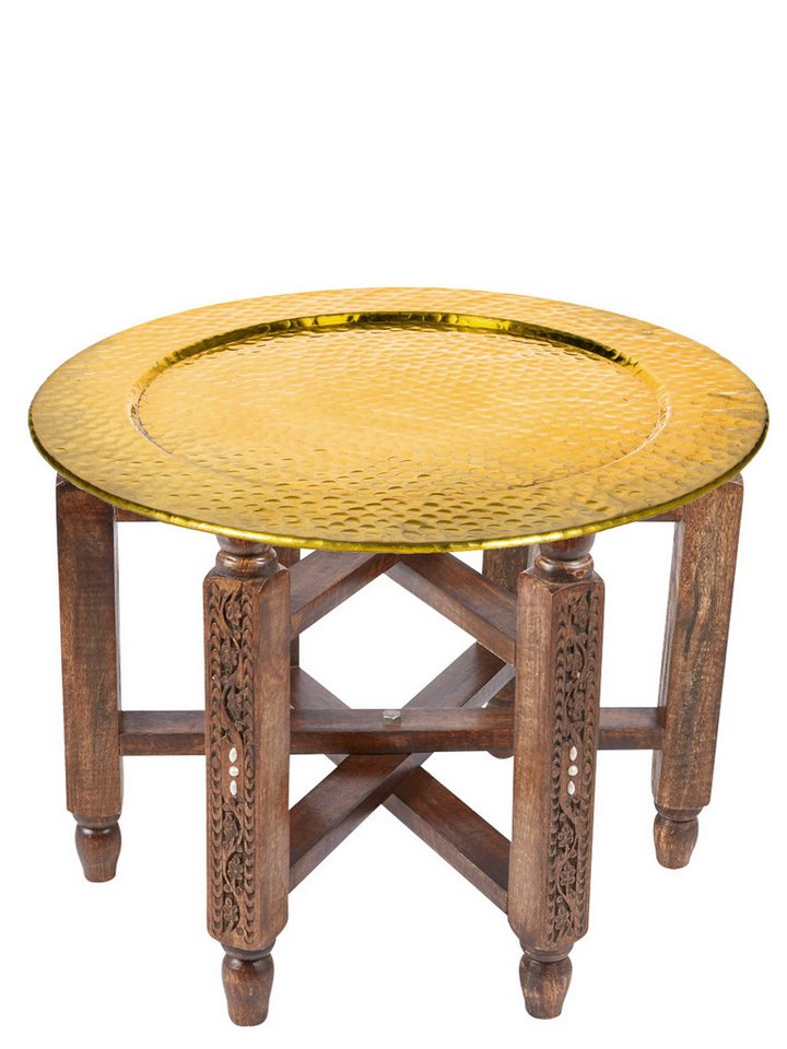 Marrakesch Orient & Mediterran Interior Beistelltisch Orientalische Deko Couchtisch Halab Gold 60cm, Handgefertigt (1-St), Handarbeit von Marrakesch Orient & Mediterran Interior