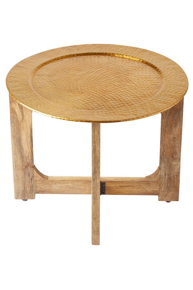 Marrakesch Orient & Mediterran Interior Beistelltisch Orientalischer Couchtisch Cadiz Natur Gold 60cm, aus Holz & Aluminium (1-St), Handarbeit von Marrakesch Orient & Mediterran Interior