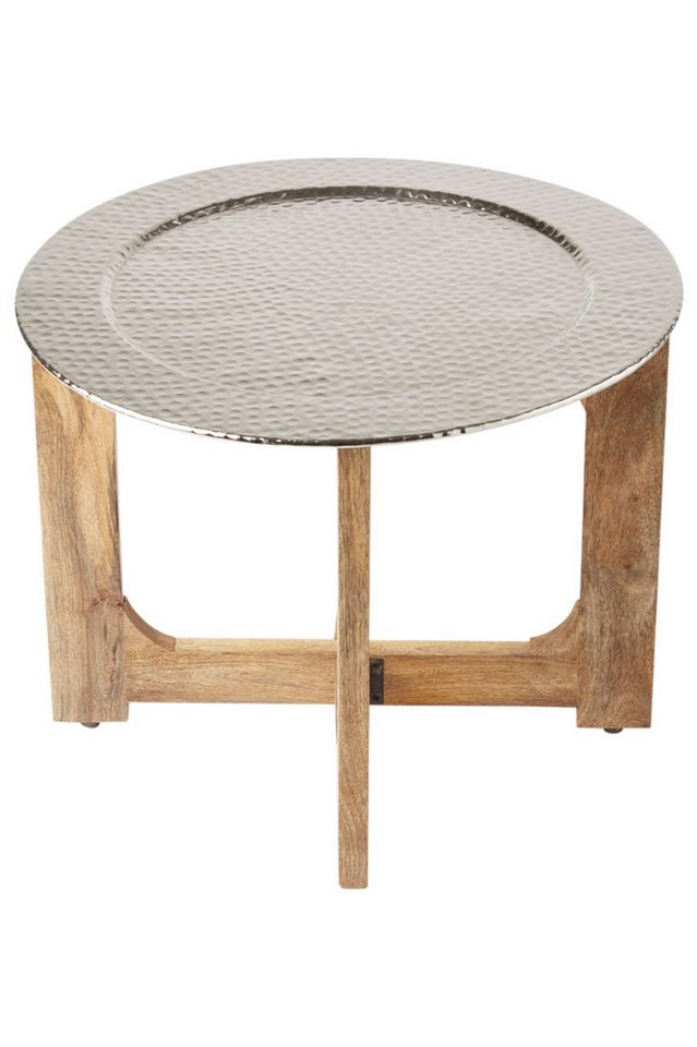 Marrakesch Orient & Mediterran Interior Beistelltisch Orientalischer Couchtisch Cadiz Natur Silber 60cm, Holz & Aluminium (1-St), Handarbeit von Marrakesch Orient & Mediterran Interior