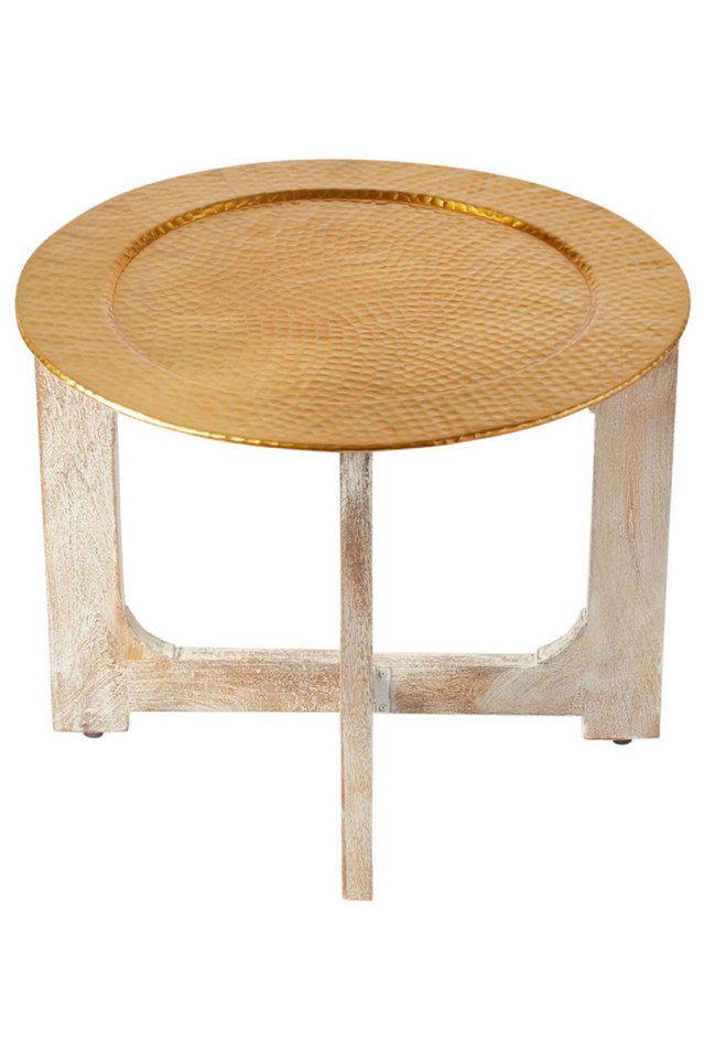 Marrakesch Orient & Mediterran Interior Beistelltisch Orientalischer Couchtisch Cadiz Weiß Gold 60cm, aus Holz & Aluminium (1-St), Handarbeit von Marrakesch Orient & Mediterran Interior