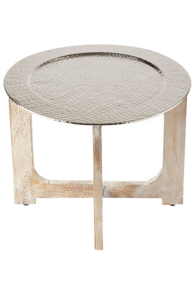 Marrakesch Orient & Mediterran Interior Beistelltisch Orientalischer Couchtisch Cadiz Weiß Silber 60cm, Holz & Aluminium (1-St), Handarbeit von Marrakesch Orient & Mediterran Interior