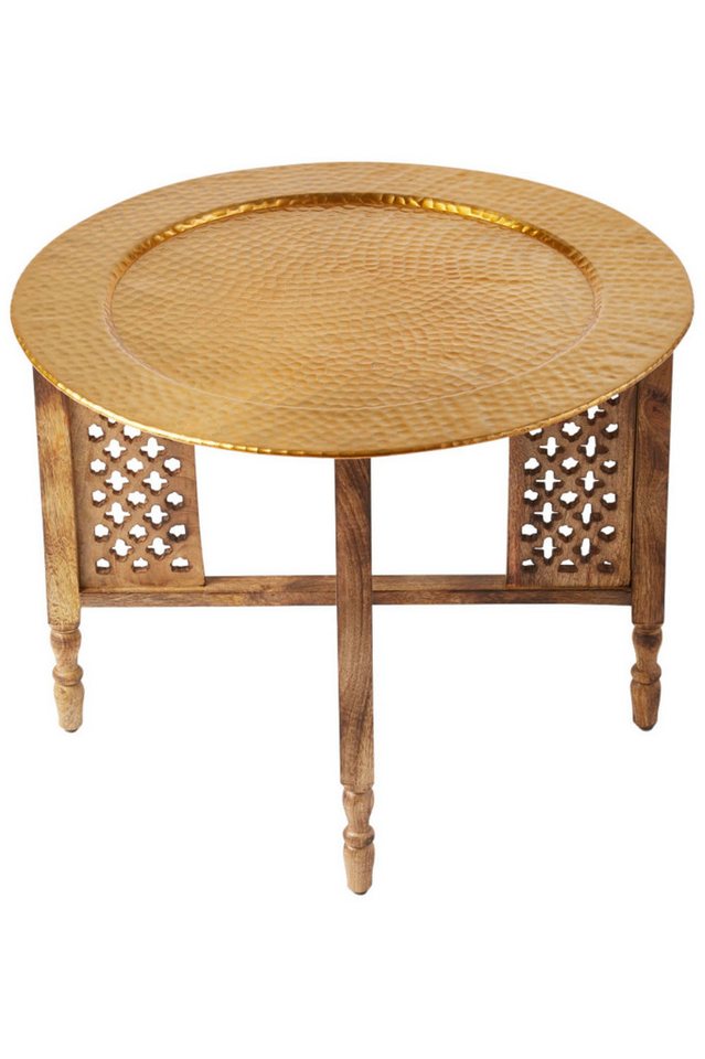 Marrakesch Orient & Mediterran Interior Beistelltisch Orientalischer Couchtisch Hania Gold Braun 60cm, aus Holz und Metall (1-St), Handarbeit von Marrakesch Orient & Mediterran Interior