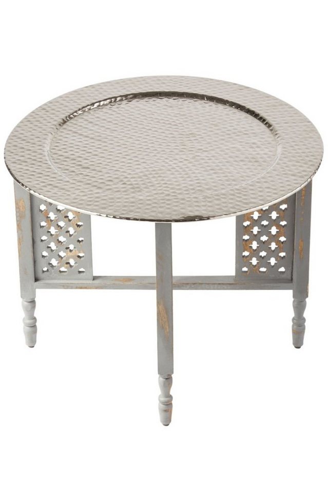 Marrakesch Orient & Mediterran Interior Beistelltisch Orientalischer Couchtisch Hania Grau Silber 60cm, Holz und Aluminium (1-St), Handarbeit von Marrakesch Orient & Mediterran Interior