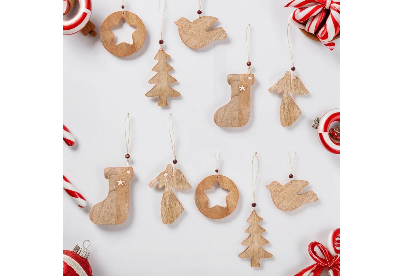 Marrakesch Orient & Mediterran Interior Christbaumschmuck 10er Set Weihnachtsanhänger Weihnachtsdeko aus Holz (10-tlg), Handarbeit von Marrakesch Orient & Mediterran Interior