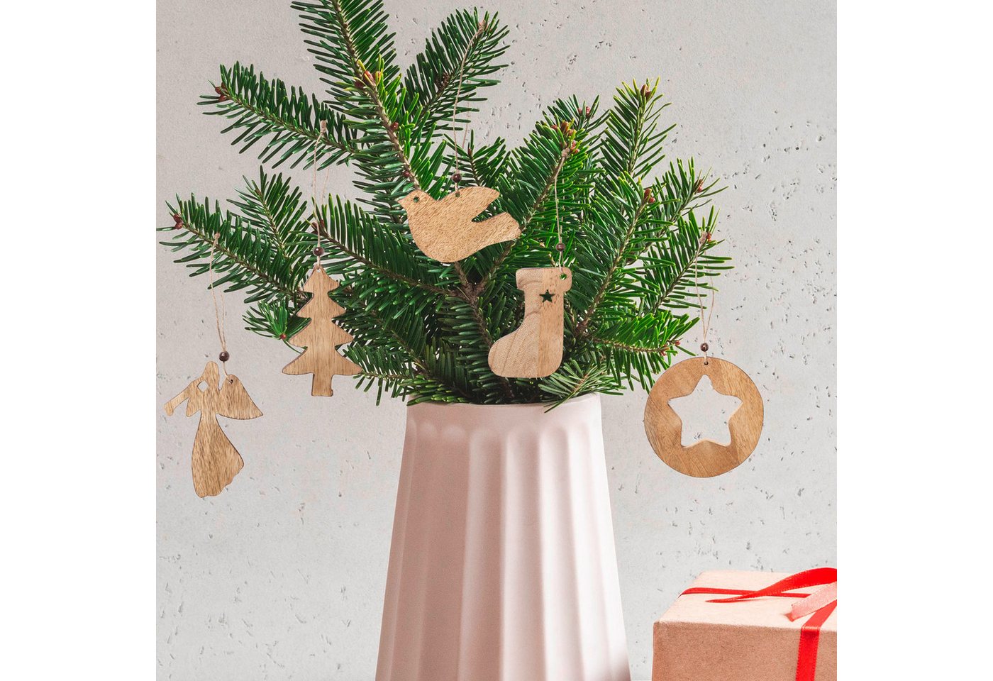 Marrakesch Orient & Mediterran Interior Christbaumschmuck 5er Set Weihnachtsanhänger Weihnachtsdeko aus Holz (5-tlg), Handarbeit von Marrakesch Orient & Mediterran Interior