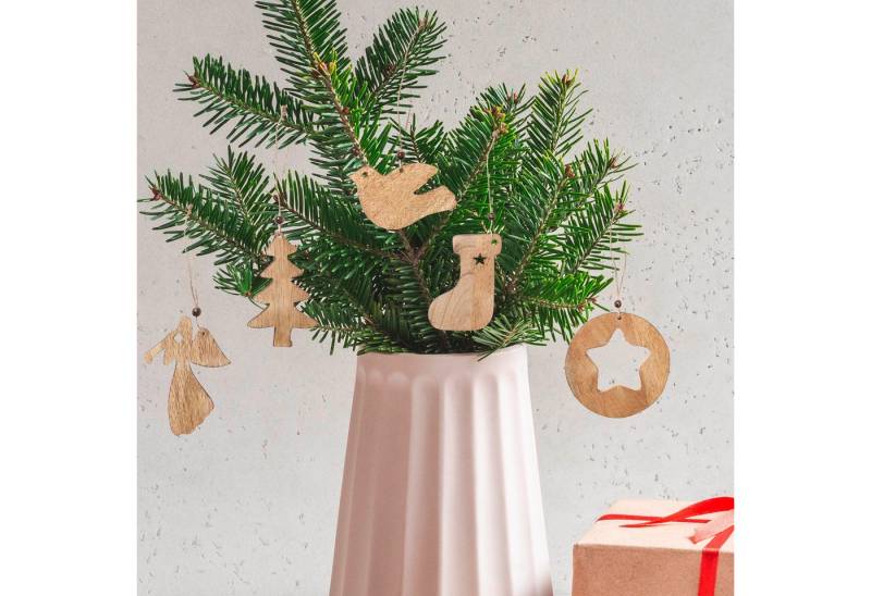 Marrakesch Orient & Mediterran Interior Christbaumschmuck 5er Set Weihnachtsanhänger Weihnachtsdeko aus Holz (5-tlg), Handarbeit von Marrakesch Orient & Mediterran Interior