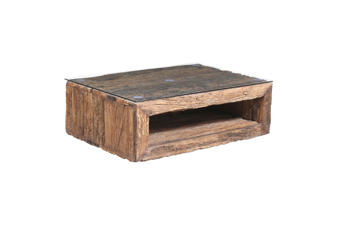 Marrakesch Orient & Mediterran Interior Couchtisch Couchtisch Aagje 120x80 cm Industrial Look mit Glas & Altholz (1-St) von Marrakesch Orient & Mediterran Interior