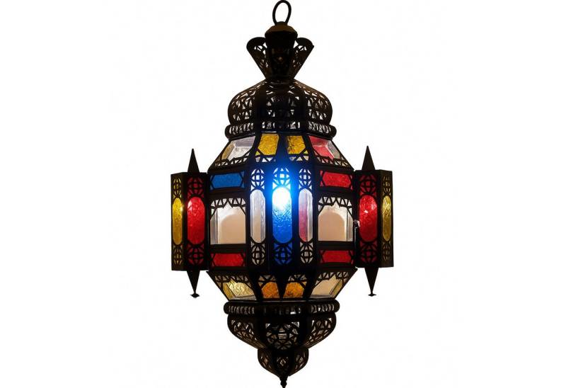 Marrakesch Orient & Mediterran Interior Deckenleuchte Hängeleuchte Falak Buntglas 60cm, Orientalische Lampe Metall & Glas, ohne Leuchtmittel, Handarbeit von Marrakesch Orient & Mediterran Interior
