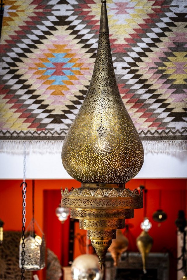 Marrakesch Orient & Mediterran Interior Deckenleuchte Orientalische Lampe Messing Pendelleuchte Gold Saud 140cm, ohne Leuchtmittel, Handarbeit von Marrakesch Orient & Mediterran Interior