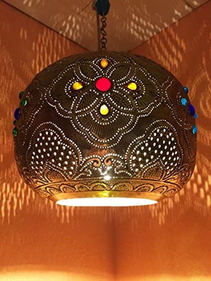 Marrakesch Orient & Mediterran Interior Deckenleuchte Orientalische Messing Lampe Pendelleuchte Ishraq 22cm, ohne Leuchtmittel, Handarbeit von Marrakesch Orient & Mediterran Interior