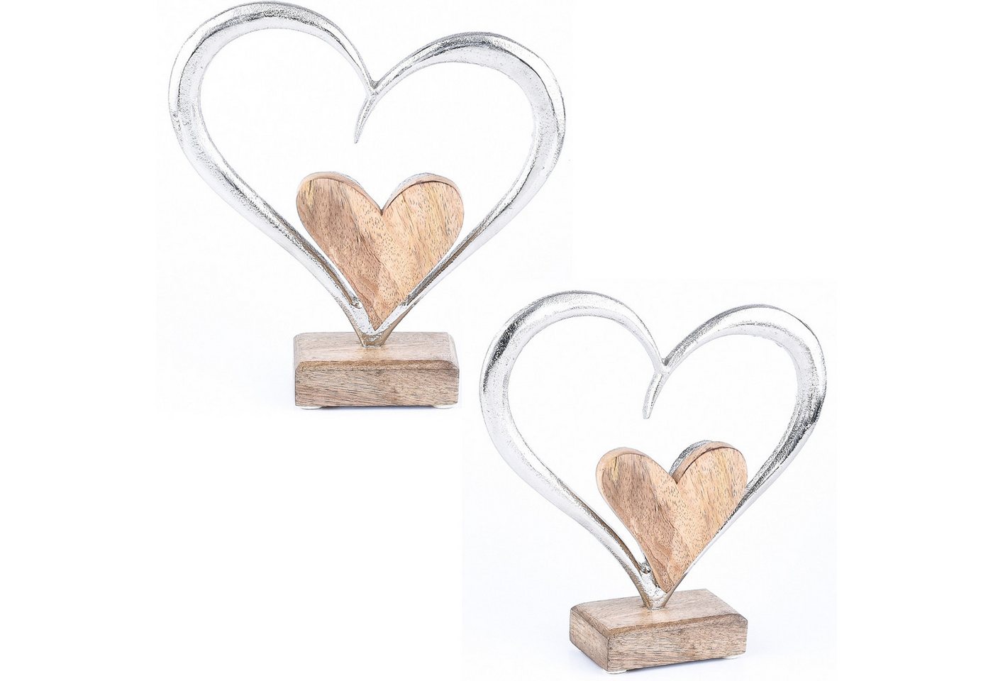 Marrakesch Orient & Mediterran Interior Dekoobjekt 2er Set Dekofiguren Dekoaufsteller Herz Amour -3- Holz Aluminium 20cm, Handarbeit von Marrakesch Orient & Mediterran Interior