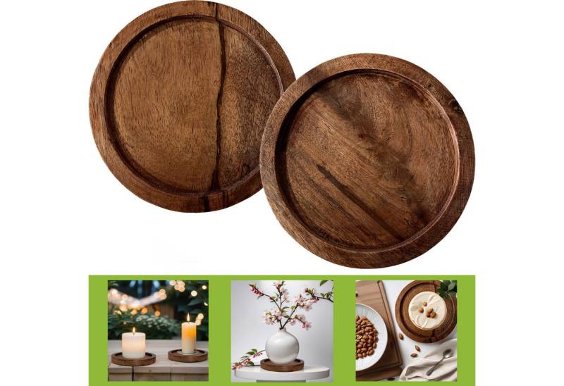 Marrakesch Orient & Mediterran Interior Dekotablett 2er Set Vintage Blumentopf Untersetzer Tablett aus Holz Mandy (2 St), Ø = 15cm und 2cm Hoch von Marrakesch Orient & Mediterran Interior