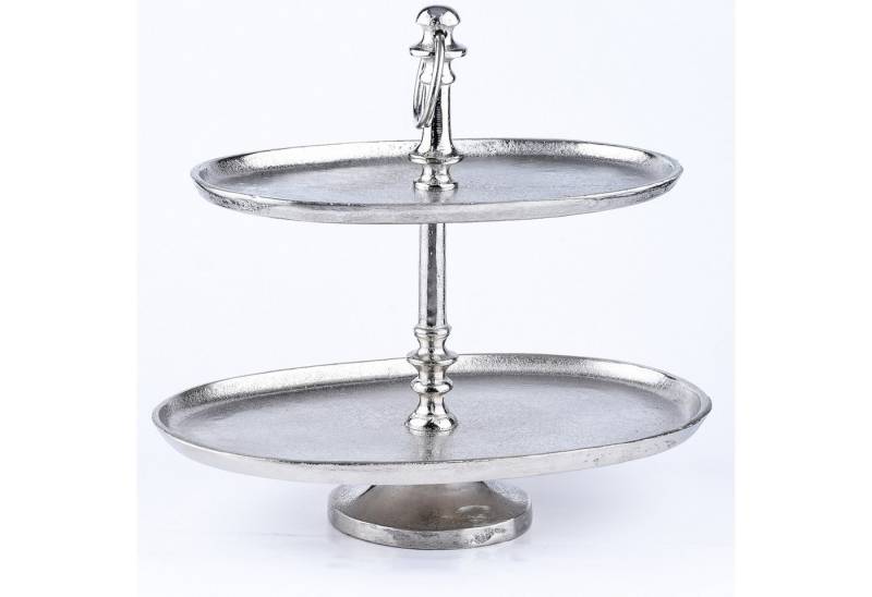 Marrakesch Orient & Mediterran Interior Dekotablett Etagere Annika silberfarben oval aus Aluminium H 34cm 2-stöckig, Handarbeit Marrakesch Orient & Mediterran Interior Dekotablett Etagere Annika silberfarben oval aus Aluminium H 34cm 2-stöckig, Handarbeit von Marrakesch Orient & Mediterran Interior