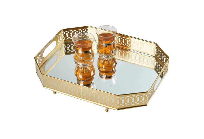 Marrakesch Orient & Mediterran Interior Dekotablett Spiegeltablett Serviertablett Deko Tablett Agata Gold (1 St), Handarbeit von Marrakesch Orient & Mediterran Interior