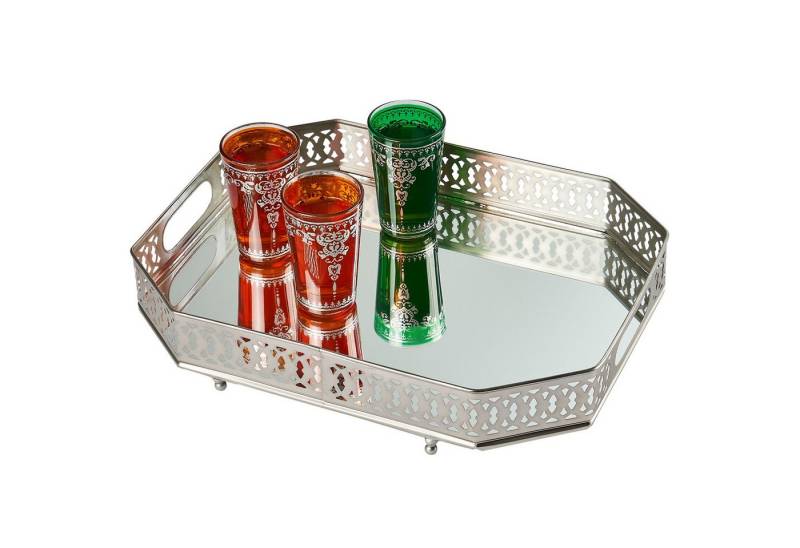 Marrakesch Orient & Mediterran Interior Dekotablett Spiegeltablett Serviertablett Deko Tablett Agata Silber (1 St), Handarbeit von Marrakesch Orient & Mediterran Interior