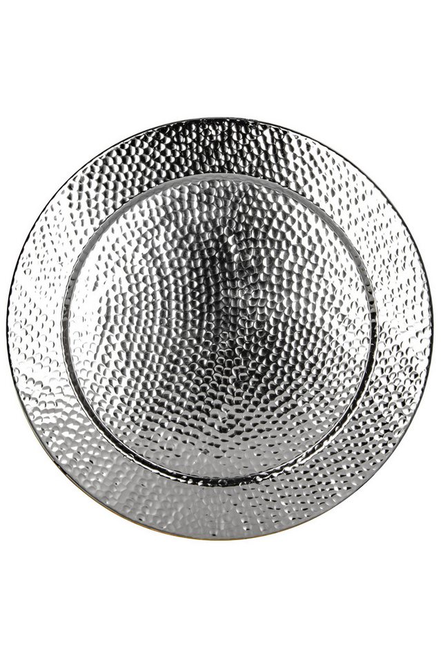 Marrakesch Orient & Mediterran Interior Dekotablett Tablett Nizza silberfarben rund aus Aluminium 60cm modernes Design, Handarbeit von Marrakesch Orient & Mediterran Interior