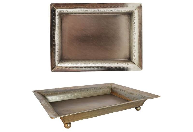 Marrakesch Orient & Mediterran Interior Dekotablett Vintage Tablett Serviertablett Eckig Genna Silber Antik, Handarbeit von Marrakesch Orient & Mediterran Interior