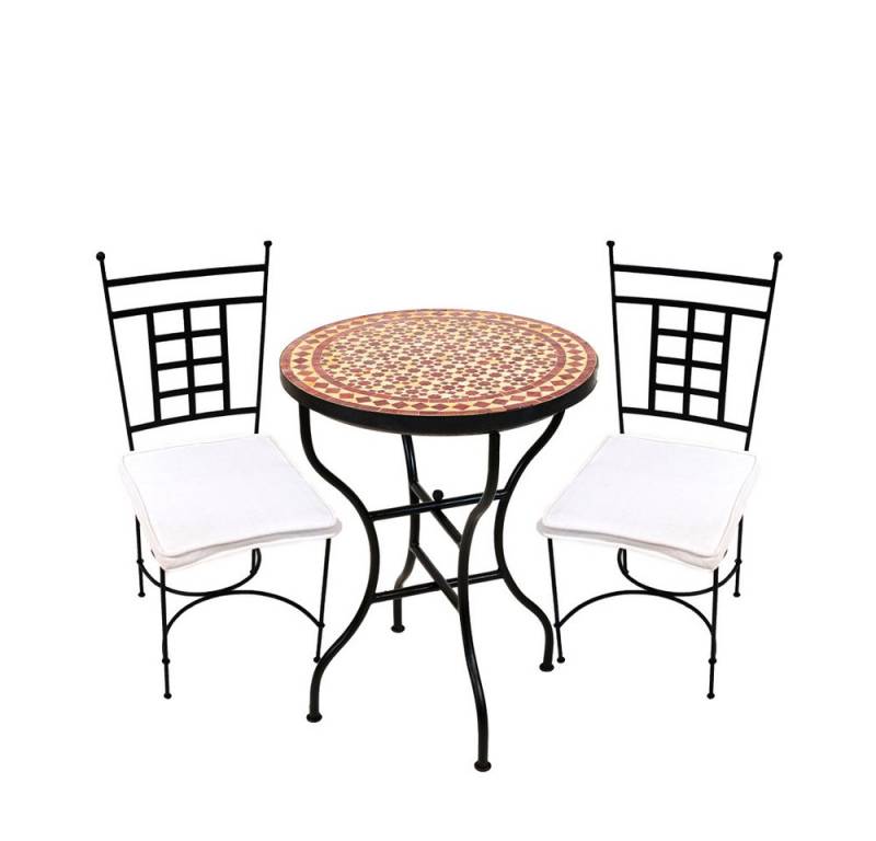 Marrakesch Orient & Mediterran Interior Gartentisch Bistro 3er Set mediterran Albaicin Beige Bordeaux 60cm Athen, Handarbeit von Marrakesch Orient & Mediterran Interior