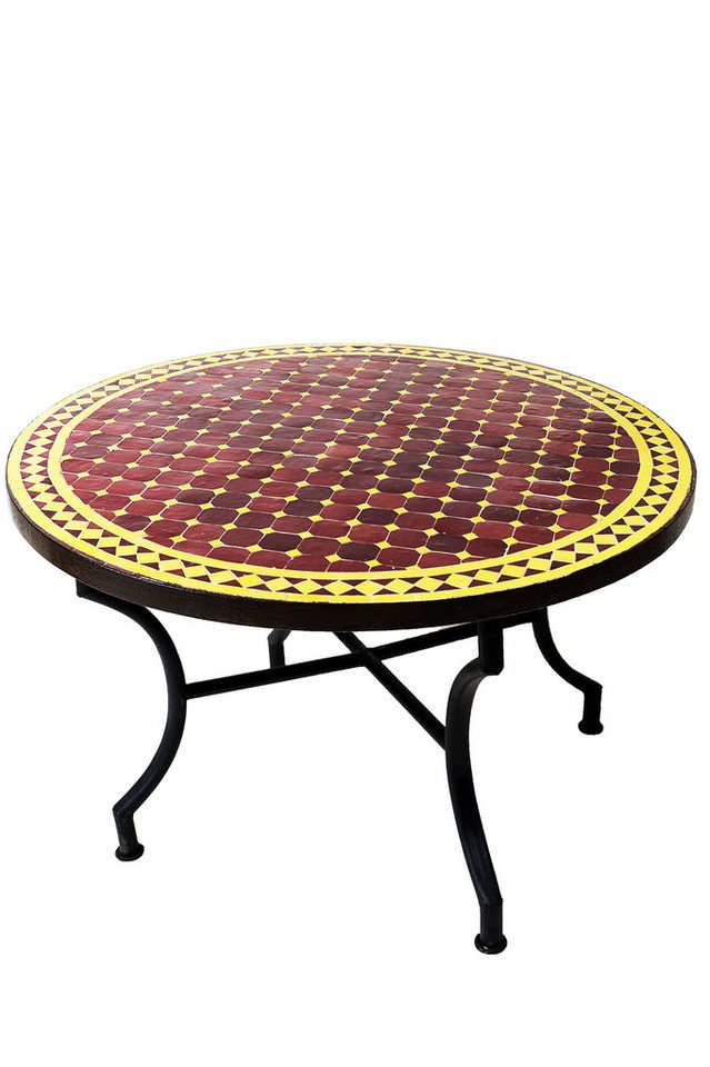 Marrakesch Orient & Mediterran Interior Gartentisch Mediterraner Mosaiktisch marrakesch Bordaux/ Gelb, 100cm, 45cm hoch, Handarbeit von Marrakesch Orient & Mediterran Interior