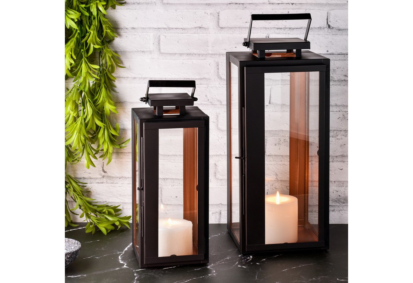 Marrakesch Orient & Mediterran Interior Kerzenlaterne 2er Set Skandinavisches Design Balkon Windlicht Gartenlaterne Nossa, Handarbeit von Marrakesch Orient & Mediterran Interior