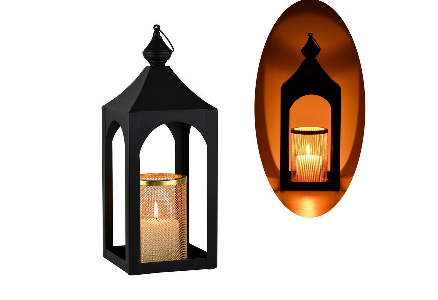 Marrakesch Orient & Mediterran Interior Kerzenlaterne Gartenlaterne Cadmus 42cm Schwarz-Gold, Skandi Windlicht aus Metall von Marrakesch Orient & Mediterran Interior