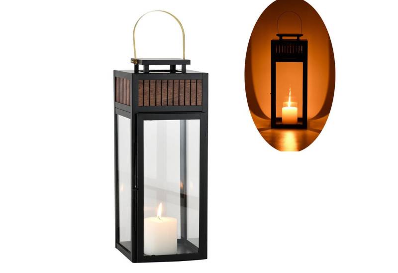 Marrakesch Orient & Mediterran Interior Kerzenlaterne Gartenlaterne Cadoc 41cm Schwarz mit Holz, Windlicht aus Metall & Glas von Marrakesch Orient & Mediterran Interior