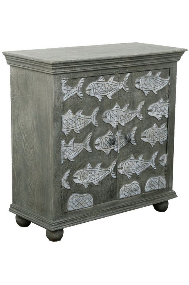 Marrakesch Orient & Mediterran Interior Kommode Kommode Bouchra Massivholz Grau 90cm, Boho Vintage Fischmotiv (1 St) von Marrakesch Orient & Mediterran Interior