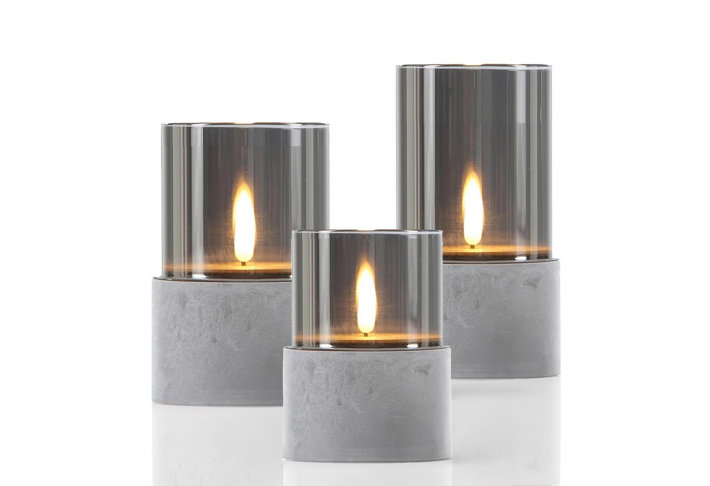 Marrakesch Orient & Mediterran Interior Kerzenständer 3er Set LED Kerze Glas Windlicht Grau Fumar (1 St) von Marrakesch Orient & Mediterran Interior