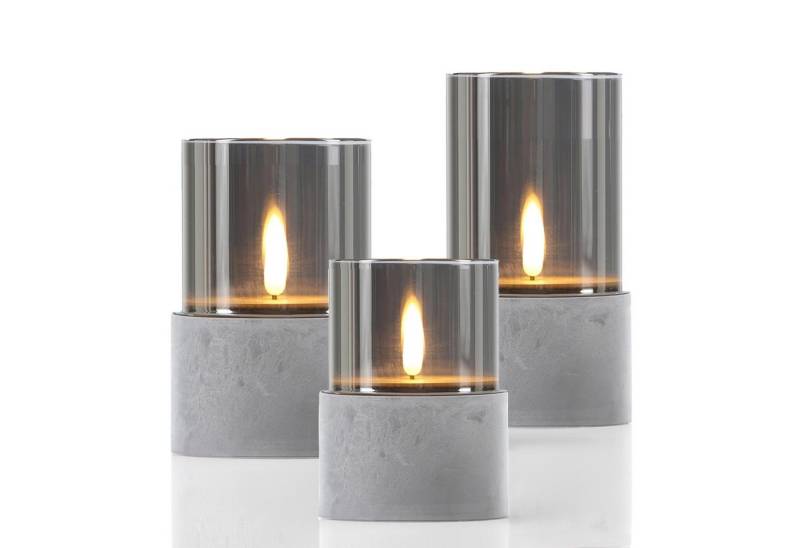 Marrakesch Orient & Mediterran Interior Kerzenständer 3er Set LED Kerze Glas Windlicht Grau Fumar (1 St) von Marrakesch Orient & Mediterran Interior