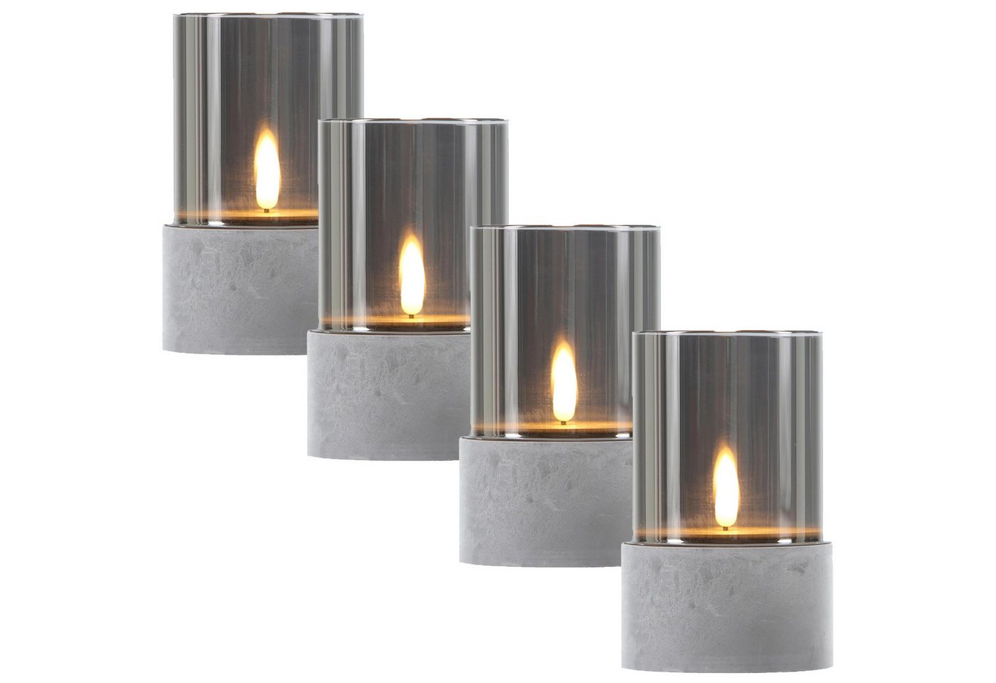 Marrakesch Orient & Mediterran Interior LED-Kerze 4er Set LED Kerze Glas Windlicht Grau Kalio (4-tlg) von Marrakesch Orient & Mediterran Interior