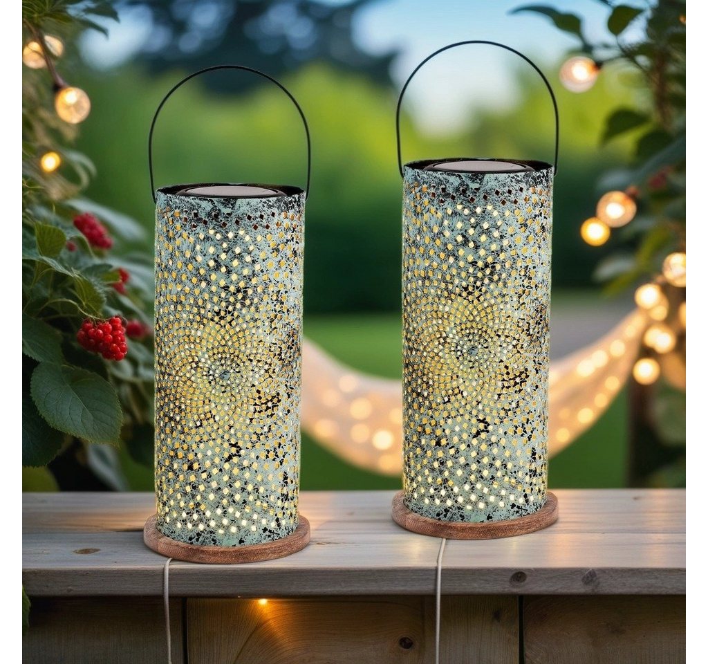 Marrakesch Orient & Mediterran Interior LED Solarleuchte 2er Set Holzsockel Vintage Solarlaterne Solar Laterne Windlicht Grün, LED fest integriert Marrakesch Orient & Mediterran Interior LED Solarleuchte 2er Set Holzsockel Vintage Solarlaterne Solar Laterne Windlicht Grün, LED fest integriert von Marrakesch Orient & Mediterran Interior