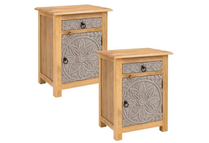 Marrakesch Orient & Mediterran Interior Nachttisch 2er Set Nachttisch Ferial 70cm, Massivholz mit Tür im Boho-Stil (2-St), Handarbeit von Marrakesch Orient & Mediterran Interior