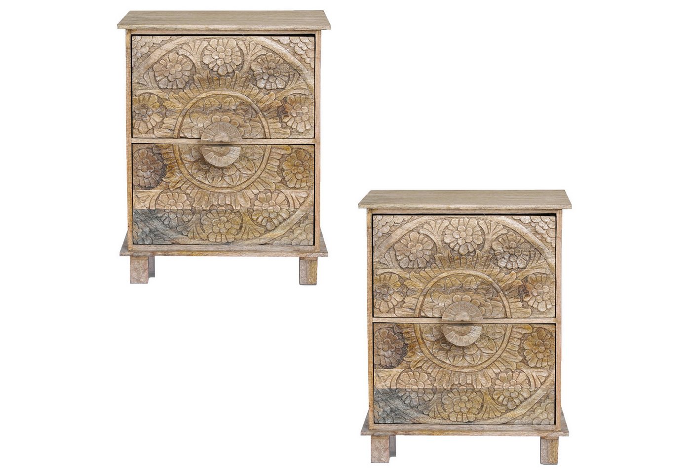 Marrakesch Orient & Mediterran Interior Nachttisch 2er Set Nachttisch Rahim Massivholz 50cm, Boho Vintage Design (2-St), 2 Schubladen von Marrakesch Orient & Mediterran Interior