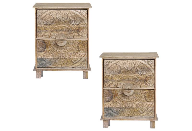 Marrakesch Orient & Mediterran Interior Nachttisch 2er Set Nachttisch Rahim Massivholz 50cm, Boho Vintage Design (2-St), 2 Schubladen von Marrakesch Orient & Mediterran Interior