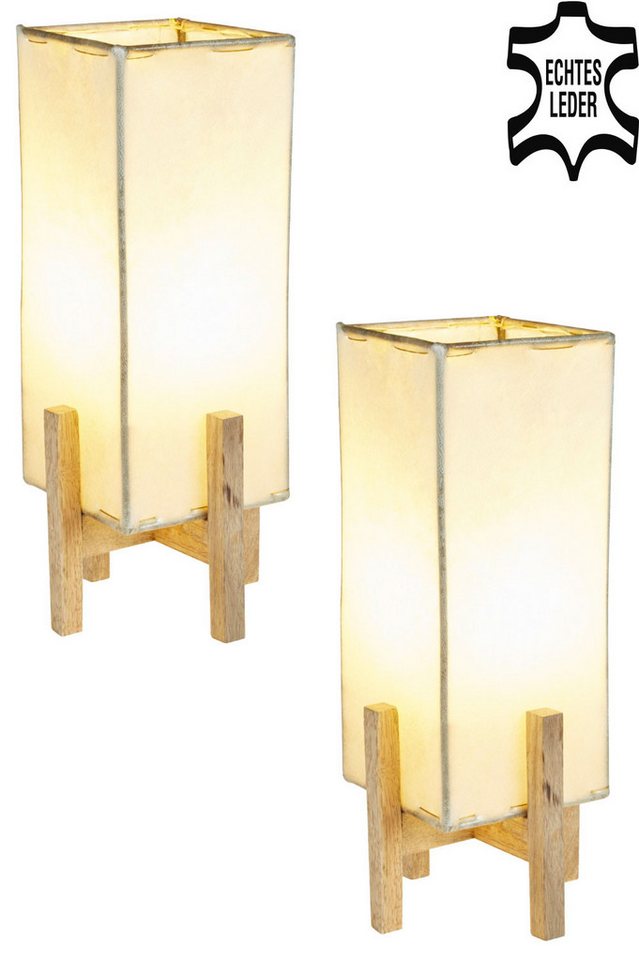 Marrakesch Orient & Mediterran Interior Nachttischlampe 2er SET Janka Natur mit braunem Gestell, 2er SET, Handarbeit von Marrakesch Orient & Mediterran Interior