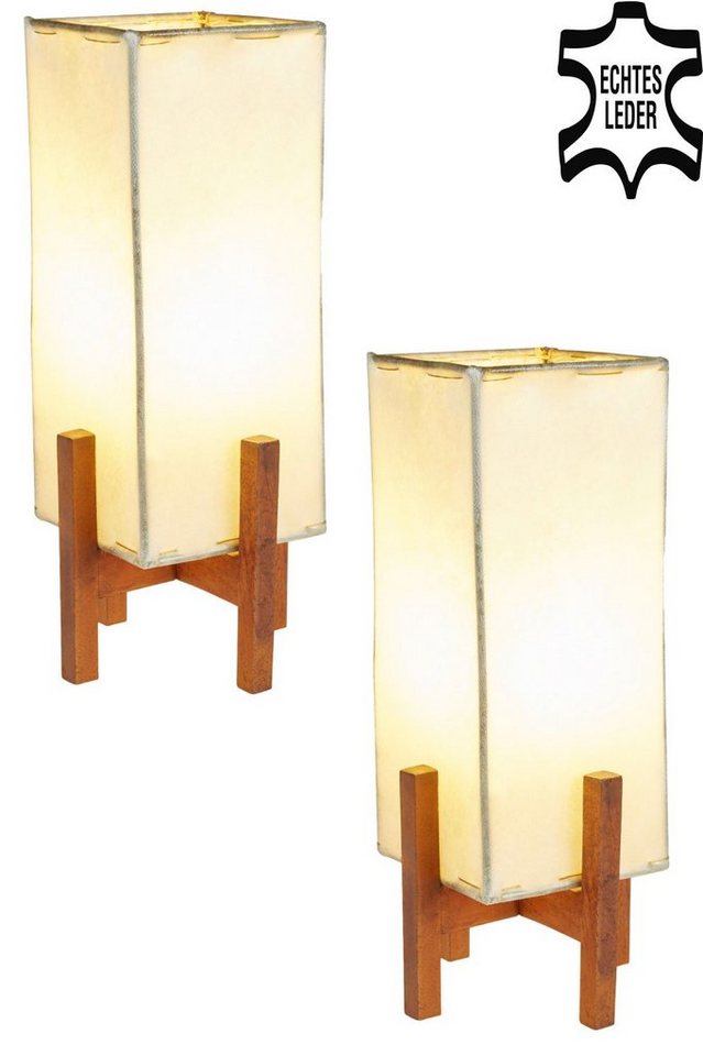 Marrakesch Orient & Mediterran Interior Nachttischlampe 2er SET Janka Natur mit dunkelbraunem Gestell, 2er SET, Handarbeit von Marrakesch Orient & Mediterran Interior