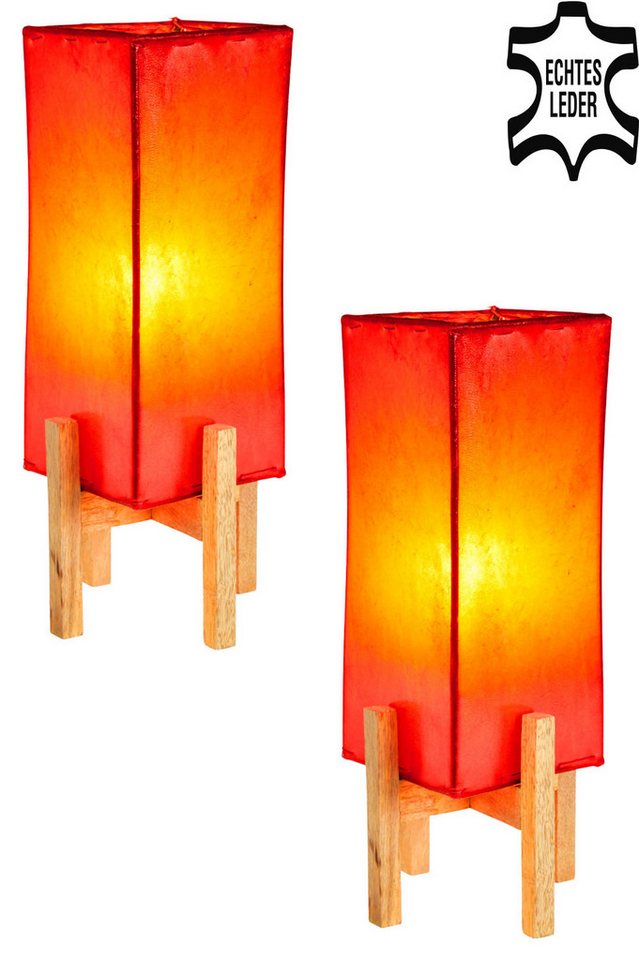 Marrakesch Orient & Mediterran Interior Nachttischlampe 2er SET Janka Rot mit braunem Gestell, 2er SET, Handarbeit von Marrakesch Orient & Mediterran Interior