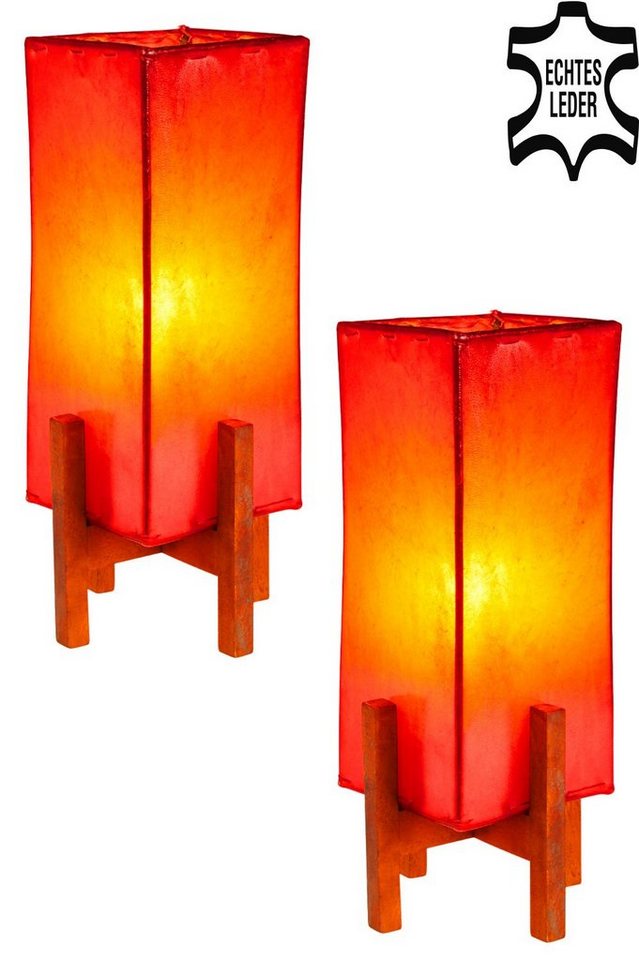 Marrakesch Orient & Mediterran Interior Nachttischlampe 2er SET Janka Rot mit dunkelbraunem Gestell, 2er SET, Handarbeit von Marrakesch Orient & Mediterran Interior