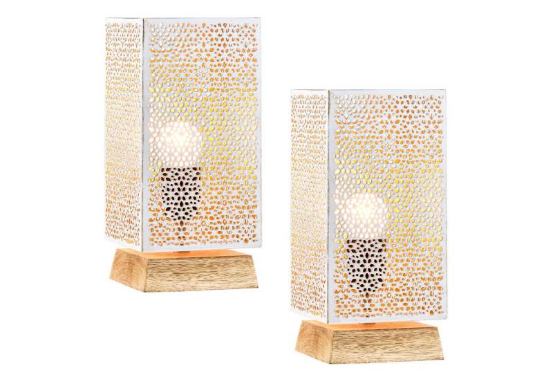 Marrakesch Orient & Mediterran Interior Nachttischlampe 2er Set Boho Deko Tischlampe Nachttischlampe Lampe Autigan Weiss, Handarbeit von Marrakesch Orient & Mediterran Interior