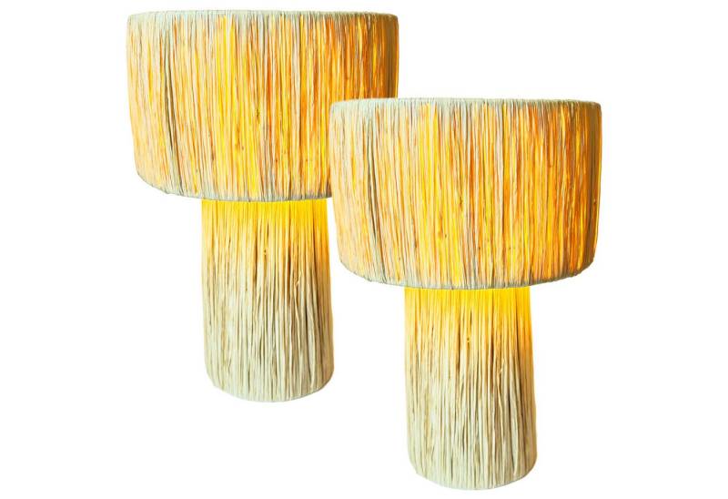 Marrakesch Orient & Mediterran Interior Nachttischlampe 2er Set Boho Deko Tischlampe Nachttischlampe Morjana Beige, E27, Handarbeit von Marrakesch Orient & Mediterran Interior