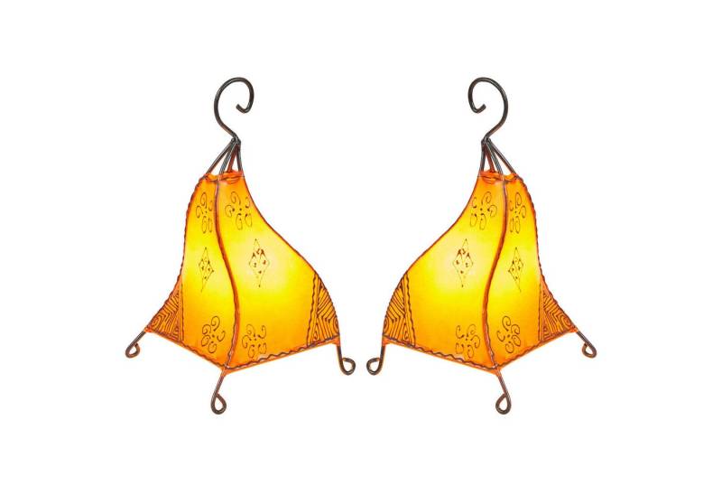 Marrakesch Orient & Mediterran Interior Nachttischlampe 2er Set – Marrakesch Orange Tischlampen Lampe aus Ziegenleder 35 cm, Handarbeit von Marrakesch Orient & Mediterran Interior