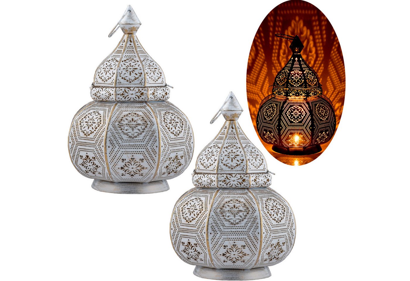 Marrakesch Orient & Mediterran Interior Nachttischlampe 2er Set Orientalische Laterne Lampe Nachttischlampe Mahana Weiss, Handarbeit Marrakesch Orient & Mediterran Interior Nachttischlampe 2er Set Orientalische Laterne Lampe Nachttischlampe Mahana Weiss, Handarbeit von Marrakesch Orient & Mediterran Interior