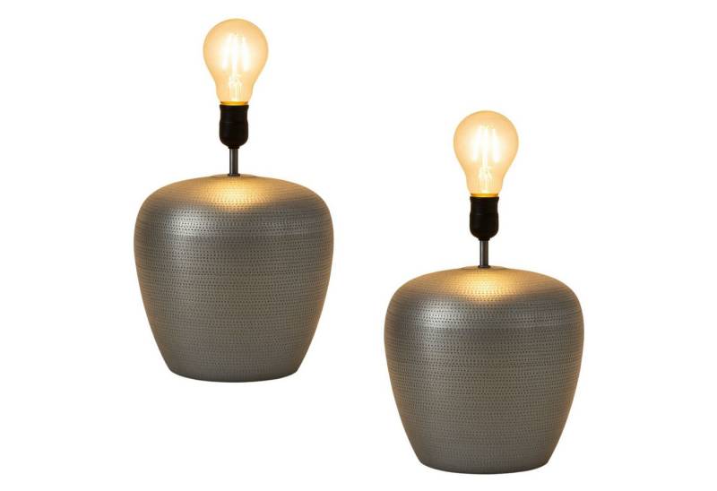 Marrakesch Orient & Mediterran Interior Nachttischlampe 2er Set Tischlampenfuß Camden Silber 39?cm, Boho Lampensockel Metall, Handarbeit von Marrakesch Orient & Mediterran Interior
